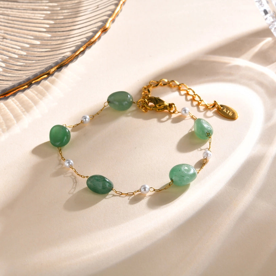 Stainless Steel Plated 18K Gold Chain Imitation Amber Stone Imitation Jade Imitation Pearl Chain Jewelry Suit Necklace