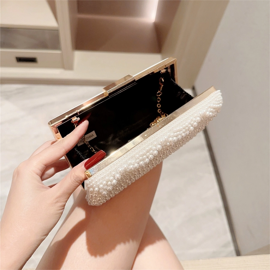 White Artificial Pearl Solid Color Square Evening Bags