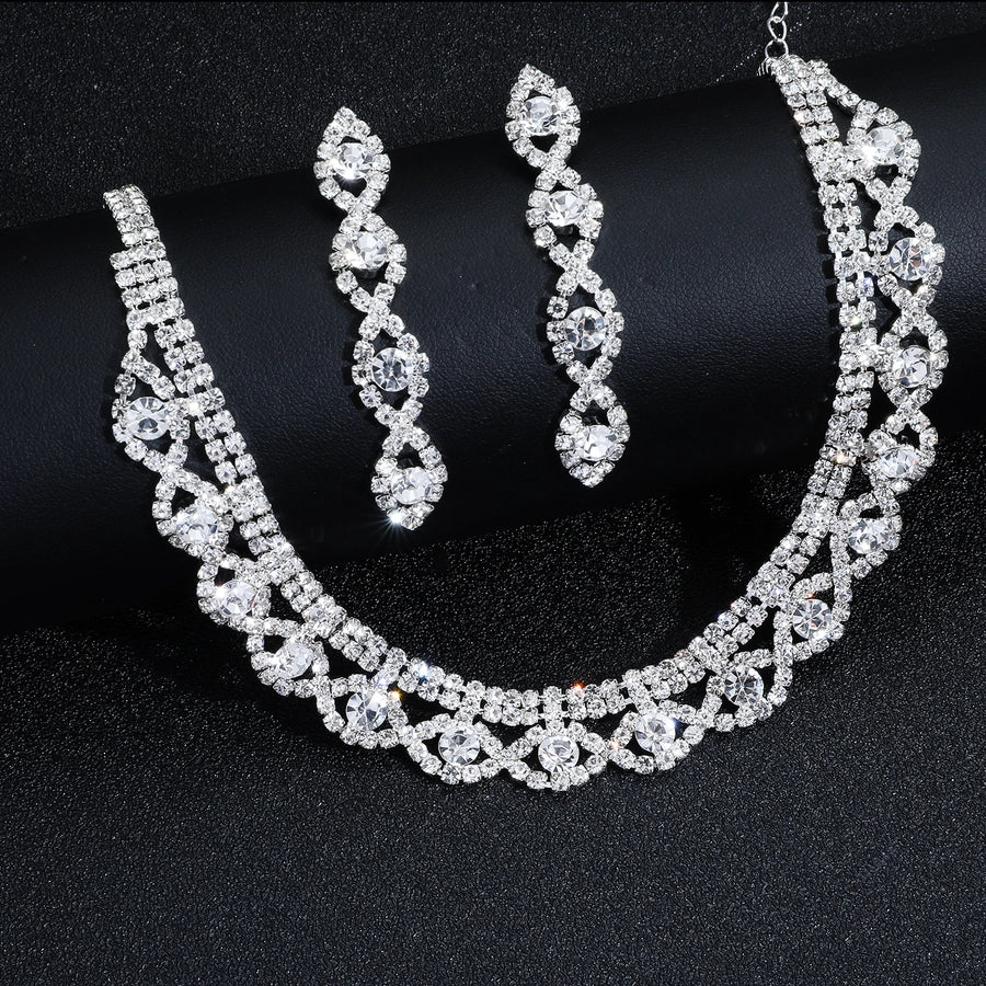 elegant classic style shiny geometric alloy inlay rhinestones women's earrings necklace