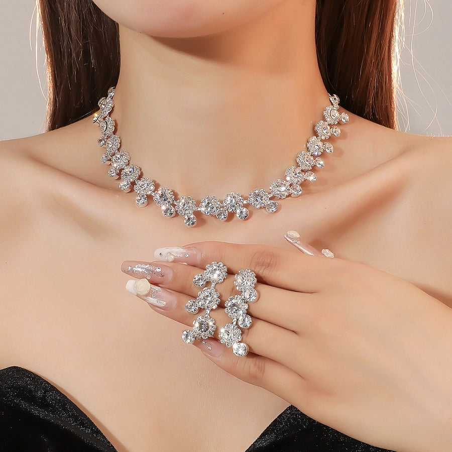 elegant classic style shiny geometric alloy inlay rhinestones women's earrings necklace