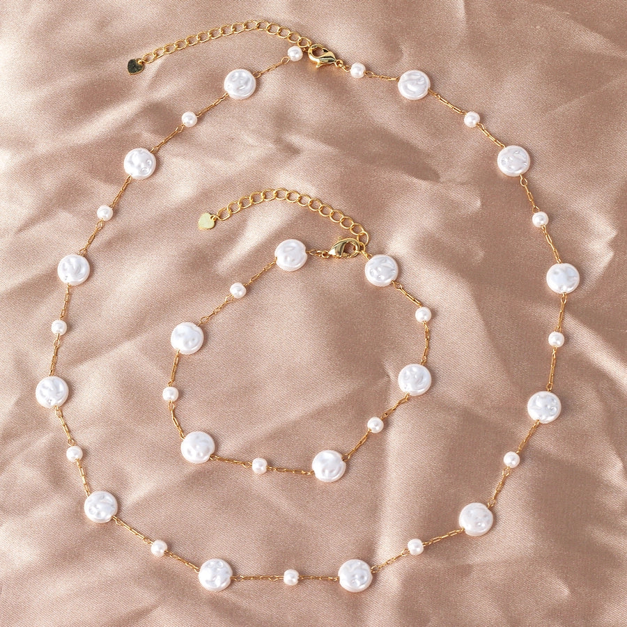 Copper 18K Gold Plated Beaded Geometric Bracelets Necklace