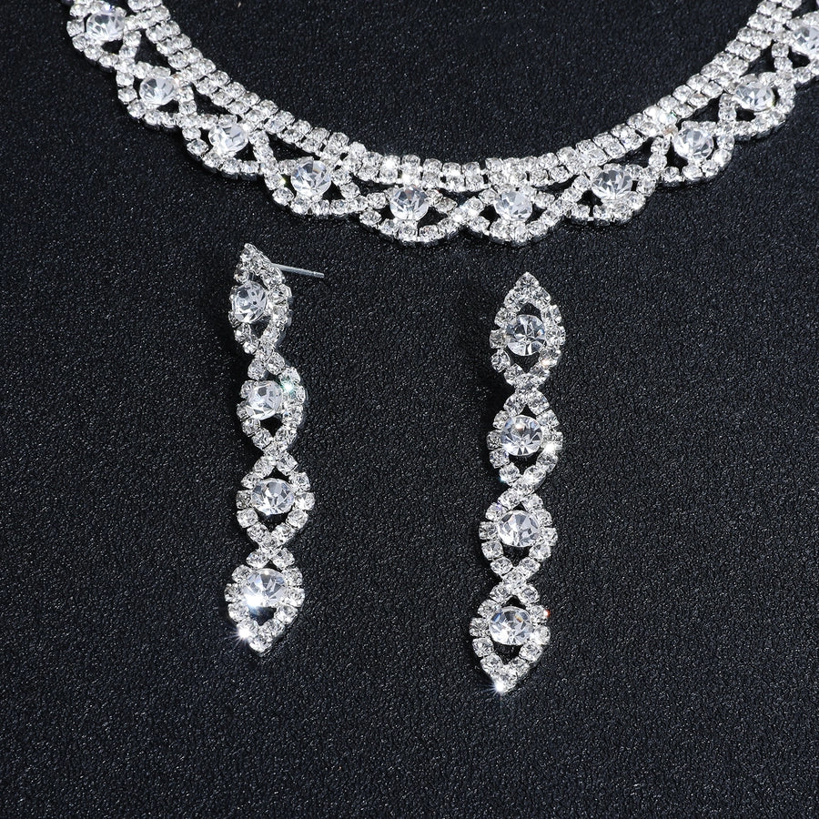 elegant classic style shiny geometric alloy inlay rhinestones women's earrings necklace