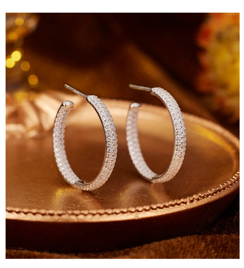 1 Pair 18K Gold Plated White Gold Plated Sterling Silver Zircon Geometric Ear Studs