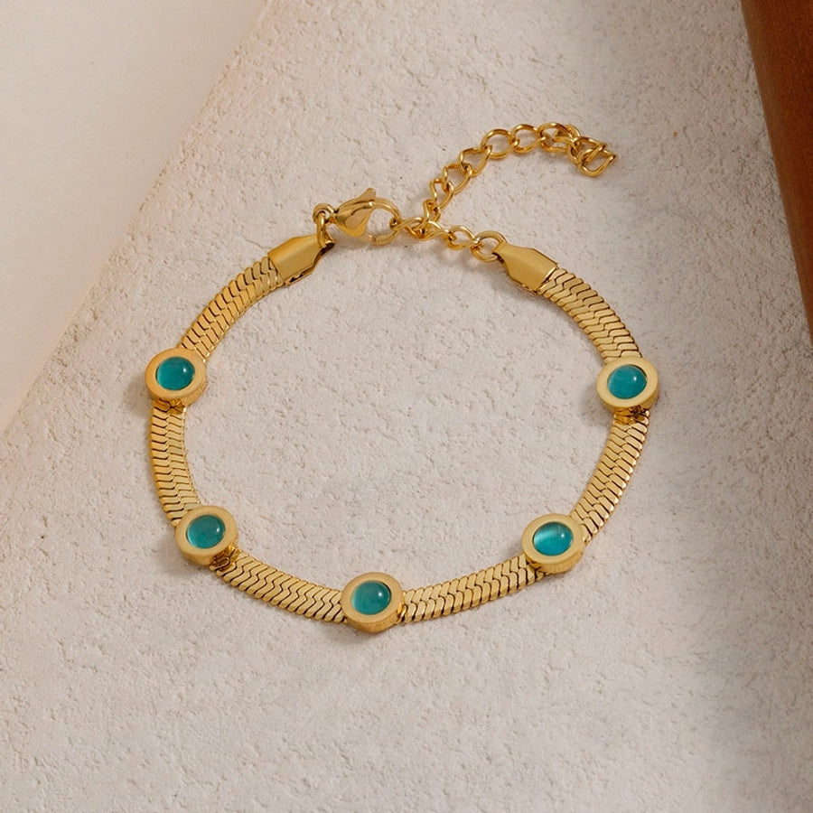 Simple Style Classic Style Color Block 304 Stainless Steel natural stone 18K Gold Plated Crystal Bracelets In Bulk