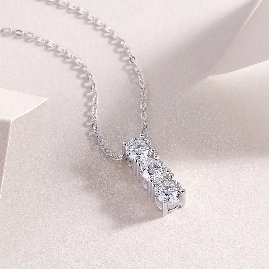 Sterling Silver Moissanite Inlay Geometric GRA Certificate Pendant Necklace