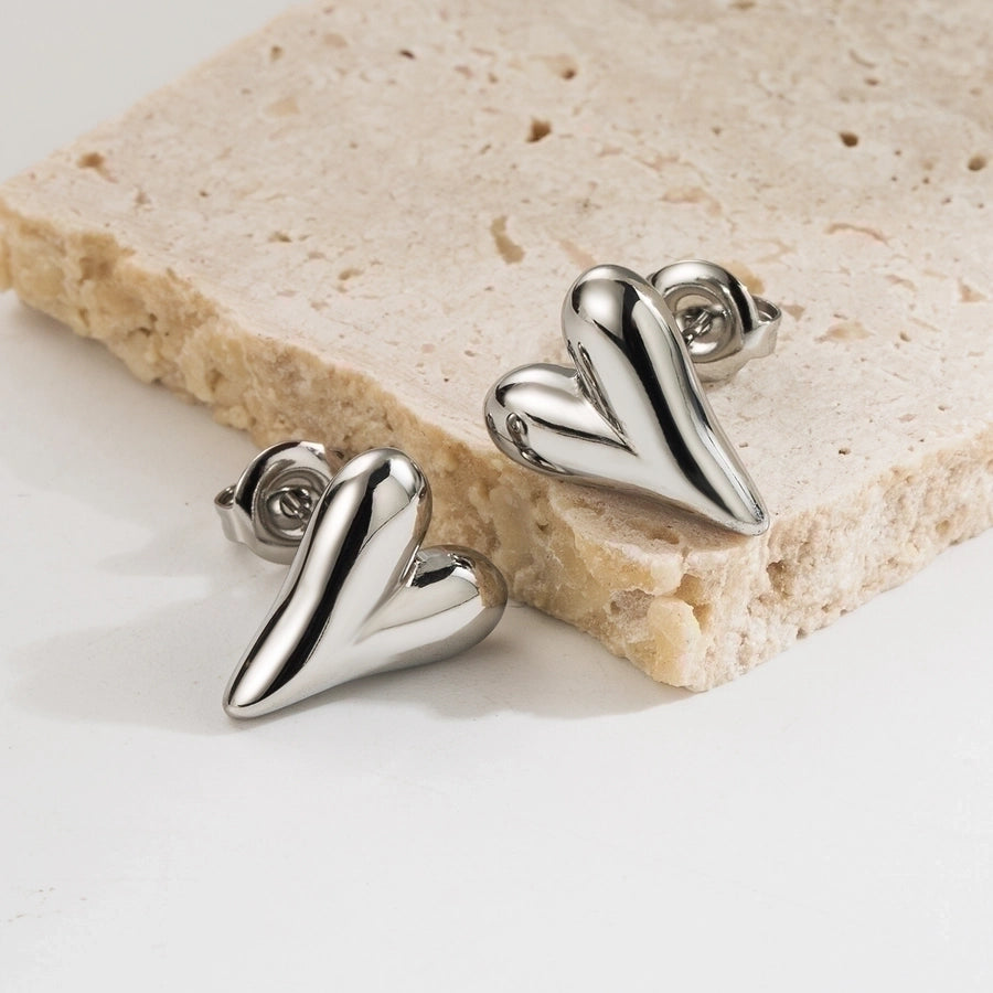 1 Pair Casual Simple Style Classic Style Heart Shape Plating Three-dimensional 304 Stainless Steel 14K Gold Plated Ear Studs