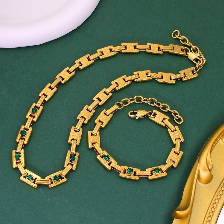 Jewelry Simple Style Classic Style Solid Color 304 Stainless Steel Rhinestones 18K Gold Plated Plating Inlay Jewelry Set