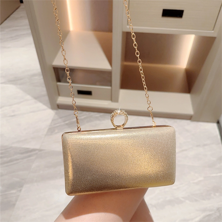 Gold Silver Pu Leather Solid Color Square Evening Bags
