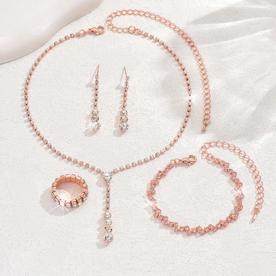 Fashion simple popular jewelry suit necklace stud earrings bracelet Diamond  hot sale wedding jewelry