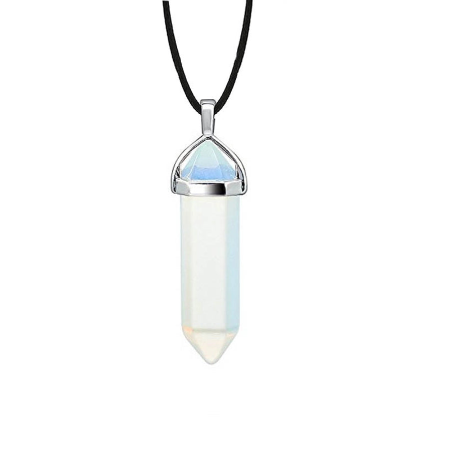 fashion hexagon prism natural stone leather rope pendant necklace 1 piece