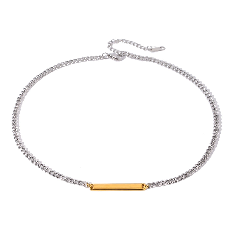 18K Gold Stainless Steel/Steel Color Golden Square Glossy Pendant Color Matching Necklace 405cm