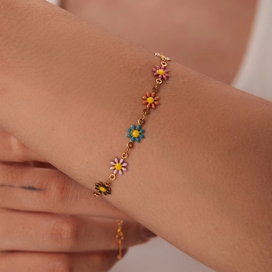 Jewelry Fashion Flower 304 Stainless Steel Gold Plated Bracelets Necklace