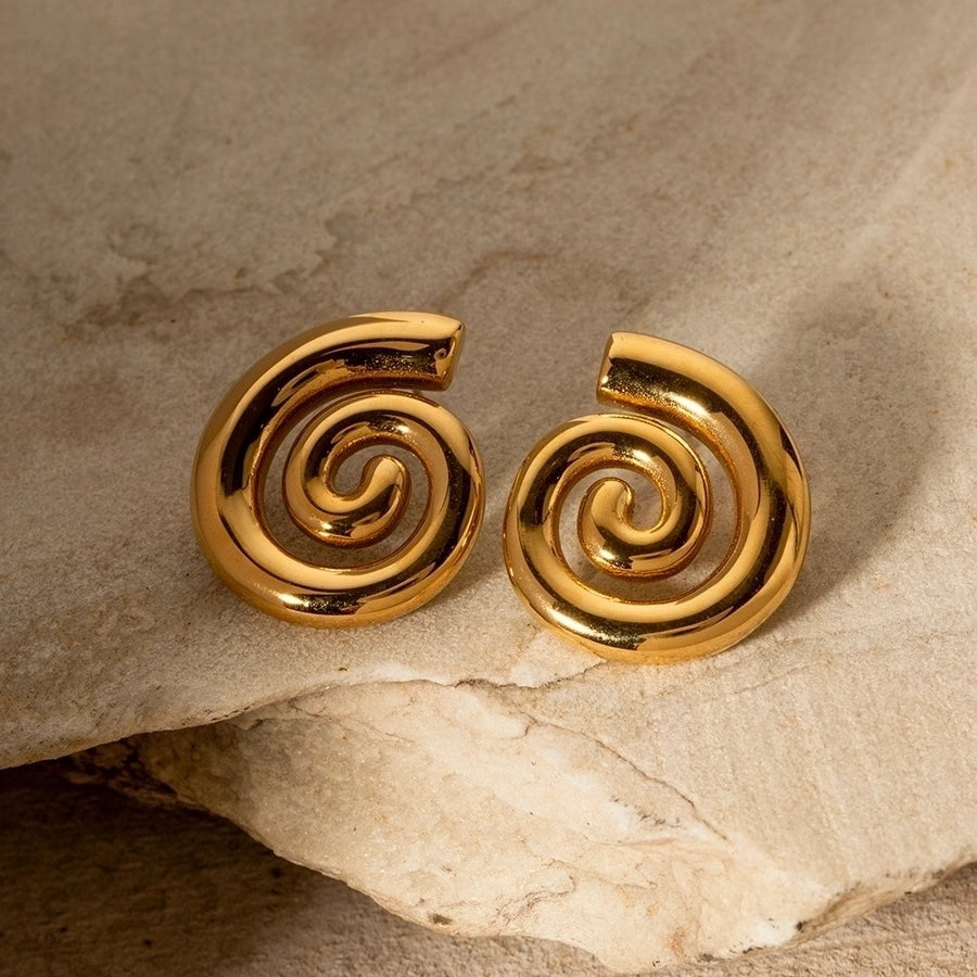 1 Pair IG Style Simple Style Solid Color Spiral 304 Stainless Steel 18K Gold Plated Ear Studs