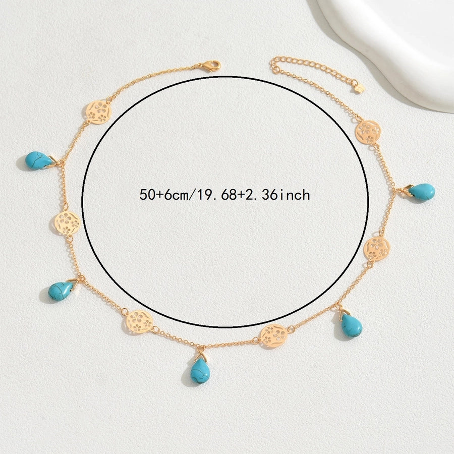 Copper 18K Gold Plated Inlay Flower Turquoise Pendant Necklace