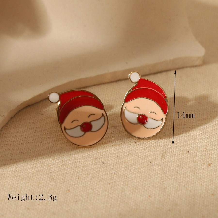 1 Pair Sweet Simple Style Christmas Tree Santa Claus Enamel 304 Stainless Steel Zircon 14K Gold Plated Ear Studs