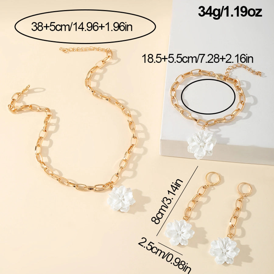 Y2K Elegant Streetwear Flower Alloy Plastic Women's Earrings Necklace Jewelry Set
