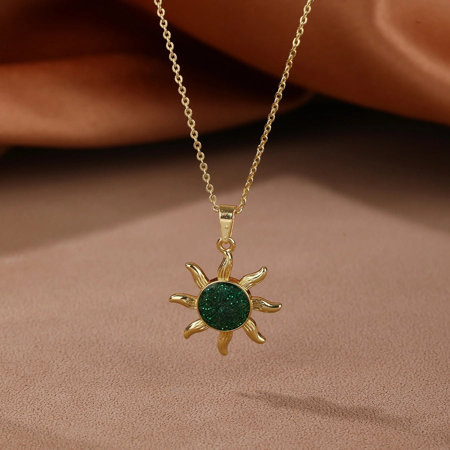 Copper 18K Gold Plated Enamel Sun Pendant Necklace