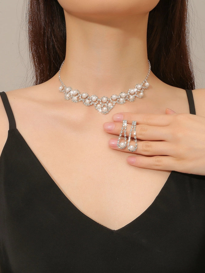elegant classic style shiny geometric alloy inlay rhinestones women's earrings necklace