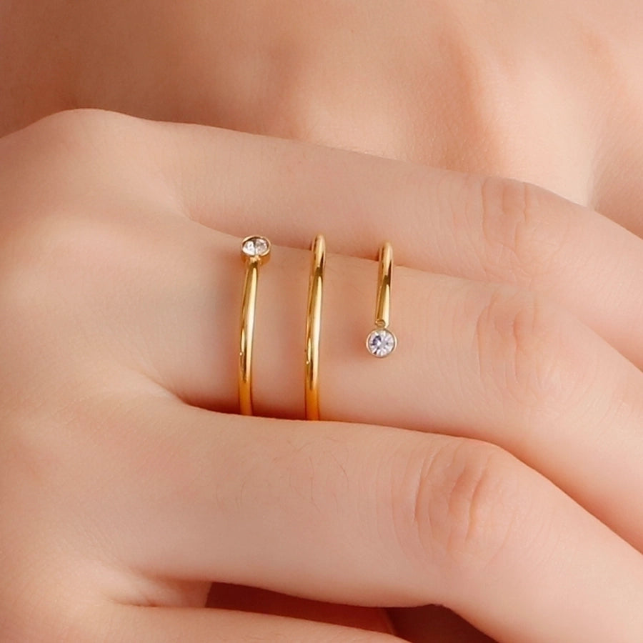 Jewelry Simple Style Geometric 304 Stainless Steel Zircon 18K Gold Plated Stainless Steel Rings