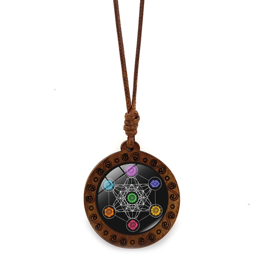 Vintage Style Hexagram Glass Wood rope  Sweater Chain