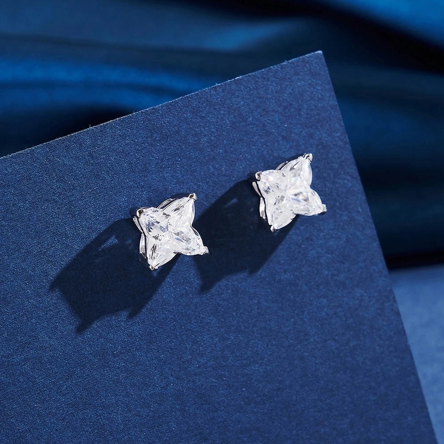 1 Pair White Gold Plated Sterling Silver Zircon Geometric Ear Studs