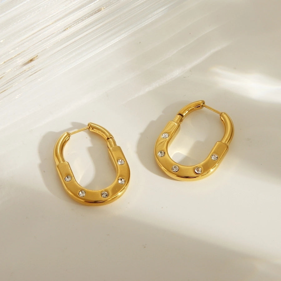 1 Pair Retro Classic Style Artistic U Shape Geometric Plating Inlay 304 Stainless Steel Zircon 18K Gold Plated Earrings