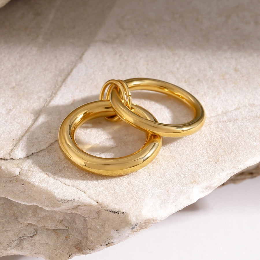 IG Style Round Solid Color 304 Stainless Steel Plating 18K Gold Plated Women's Rings