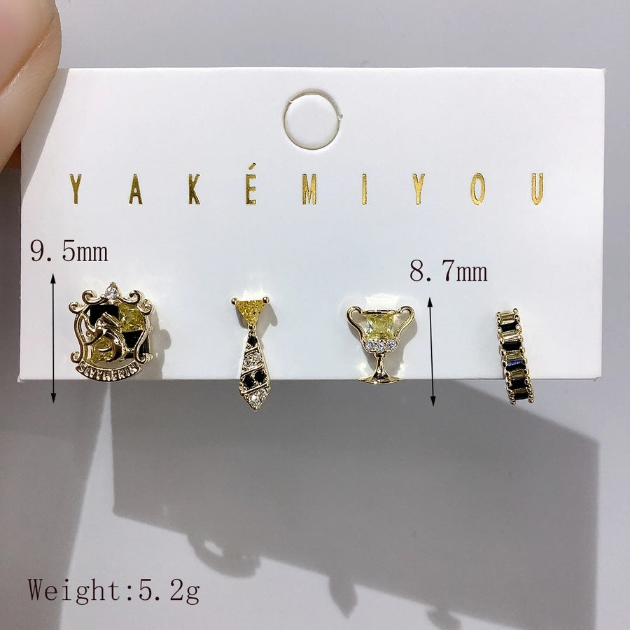 1 Set Yakemiyou Cool Style Cartoon Inlay Copper Zircon 14K Gold Plated Ear Studs