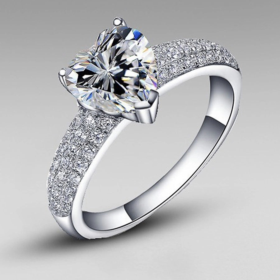 new heart-shaped zircon copper ring female fashion engagement party bride jewelry
