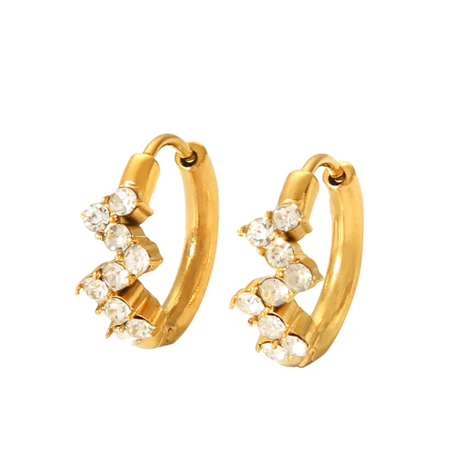 1 Pair Nordic Style French Style Flower Plating Inlay 304 Stainless Steel Rhinestones 18K Gold Plated Hoop Earrings