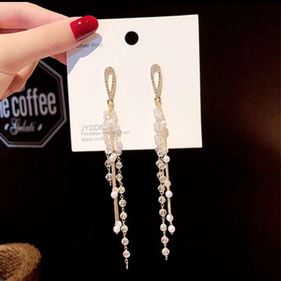 1 pair elegant star tassel heart shape inlay alloy artificial pearls rhinestones glass earrings