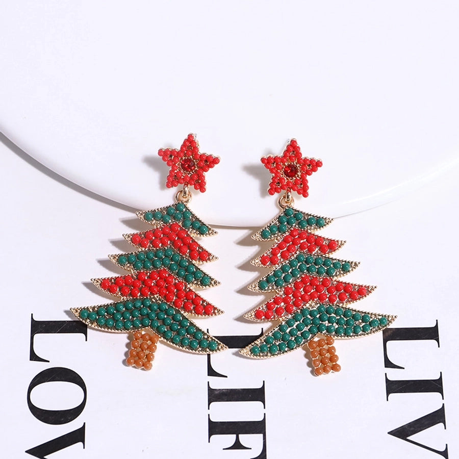 1 piece vintage style christmas tree enamel plating inlay alloy plastic glass glass pearl gold plated silver plated drop earrings