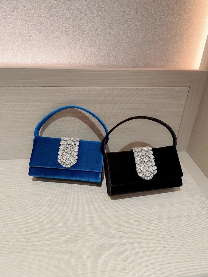 women's suede color block elegant classic style square buckle handbag evening bag