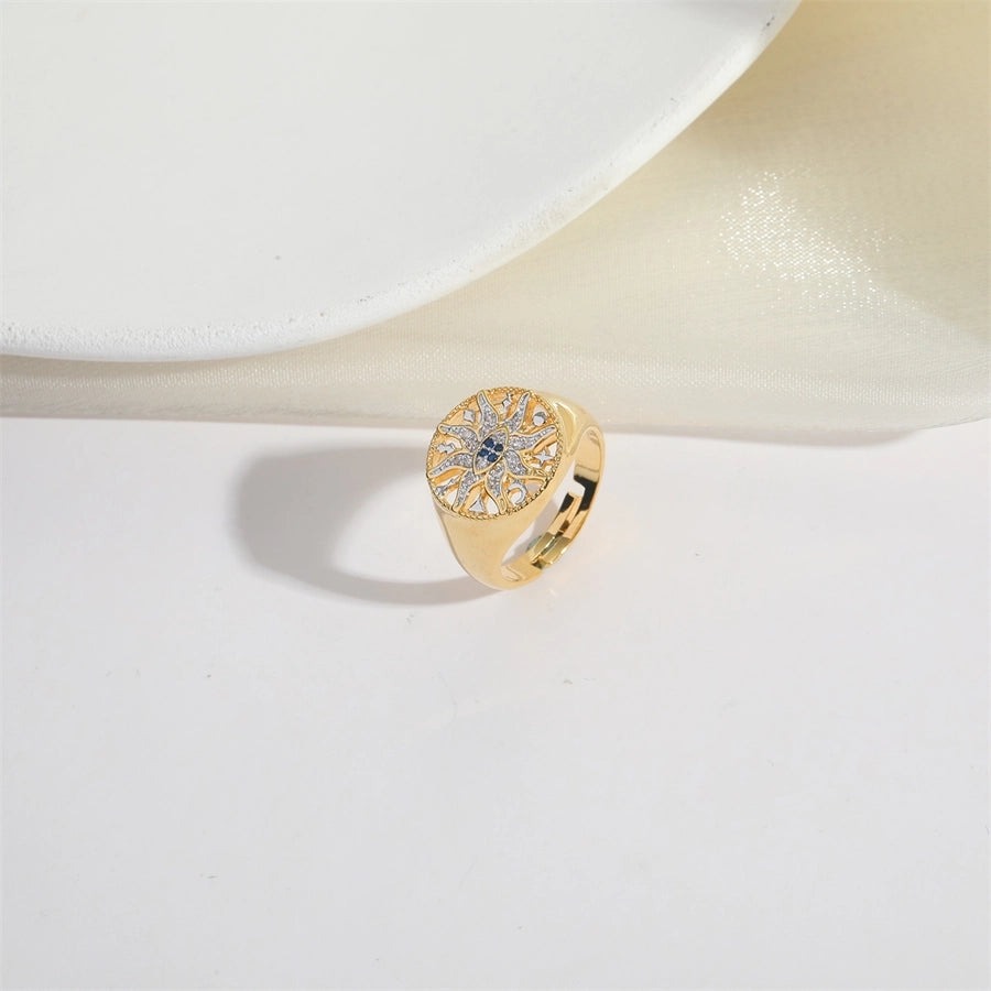 Copper 14K Gold Plated Hollow Out Inlay Heart Shape Zircon Open Rings