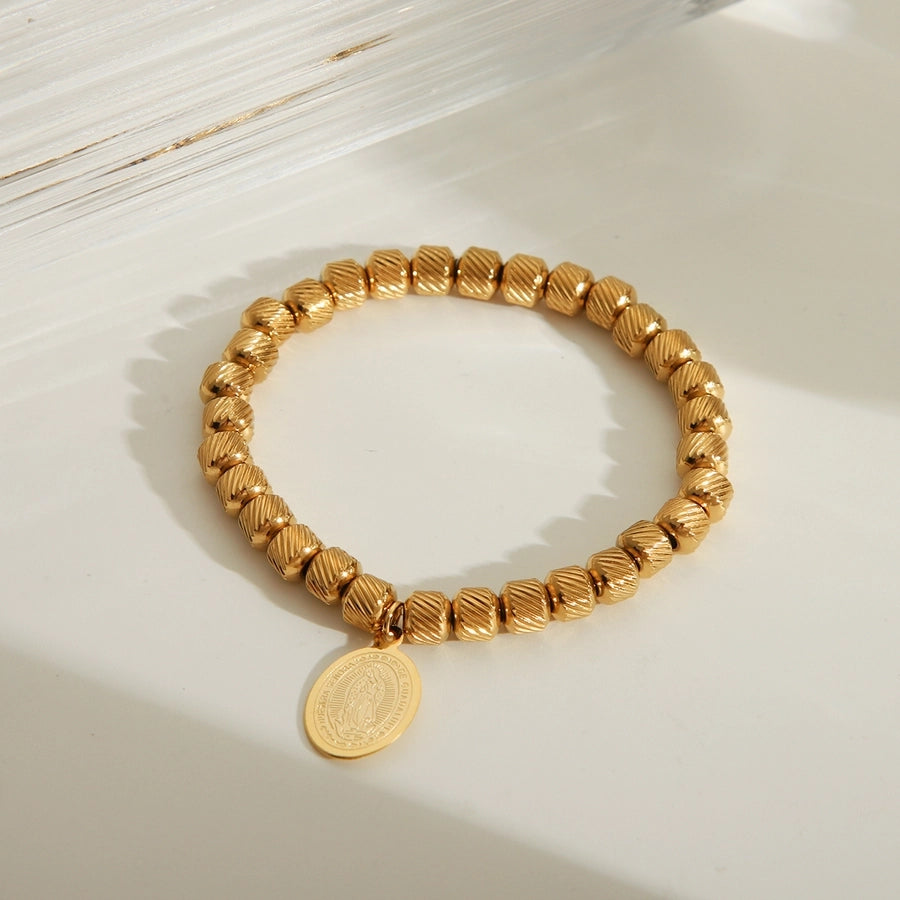 Simple Style Classic Style Solid Color 201 Stainless Steel Elastic string 18K Gold Plated Bracelets In Bulk