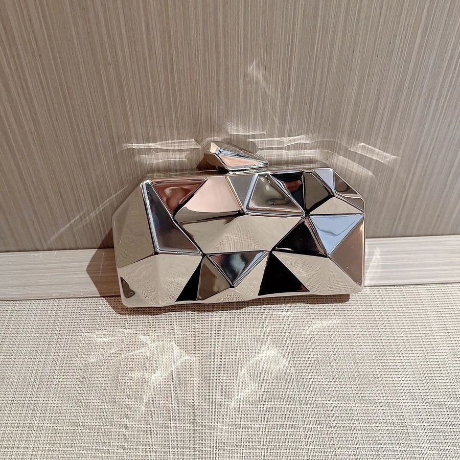 Gold Silver Alloy Solid Color Metal Button Evening Bags