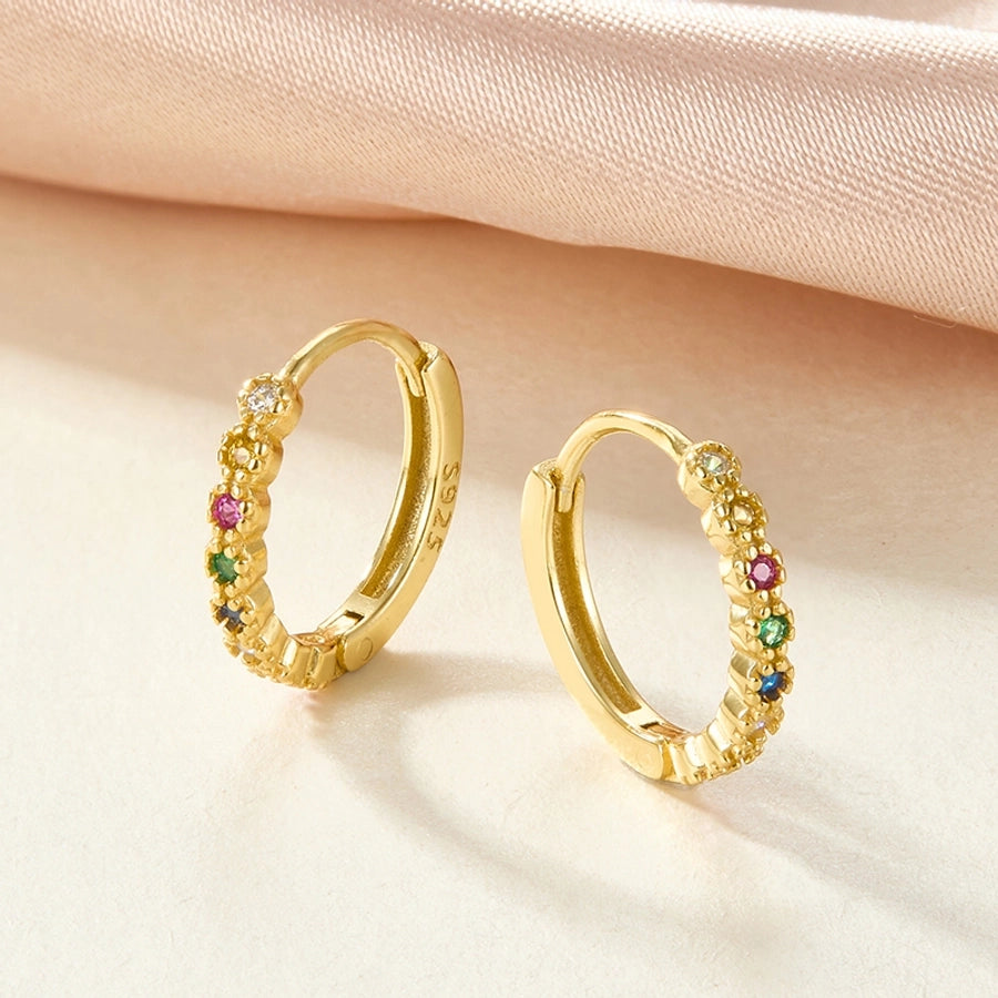 1 pair simple style classic style circle plating inlay sterling silver zircon 18k gold plated white gold plated hoop earrings