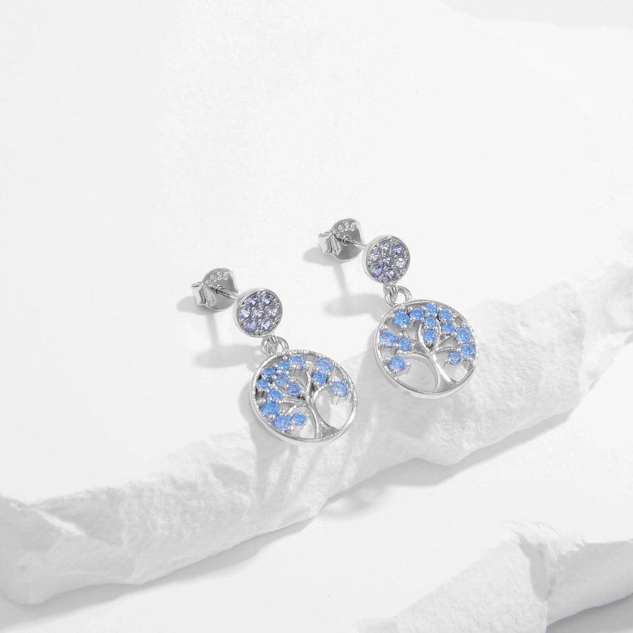 1 Pair Elegant Heart Shape Life Tree Butterfly Inlay Sterling Silver Zircon White Gold Plated Ear Studs