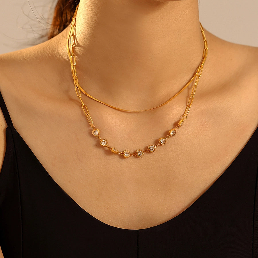 Best Seller in Europe and America Geometric Heart Shape Zircon Clavicle Necklace  Fashion New Stainless Steel 18K Gold Plating Temperament Necklace