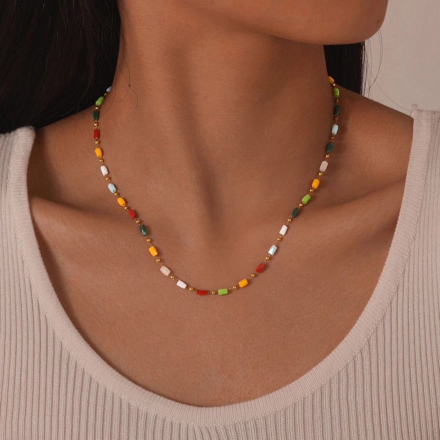 Style Personalized Retro Style  Necklace Stainless Steel Women's Cut Color Beaded Bracelet Gold-Plated Accessories