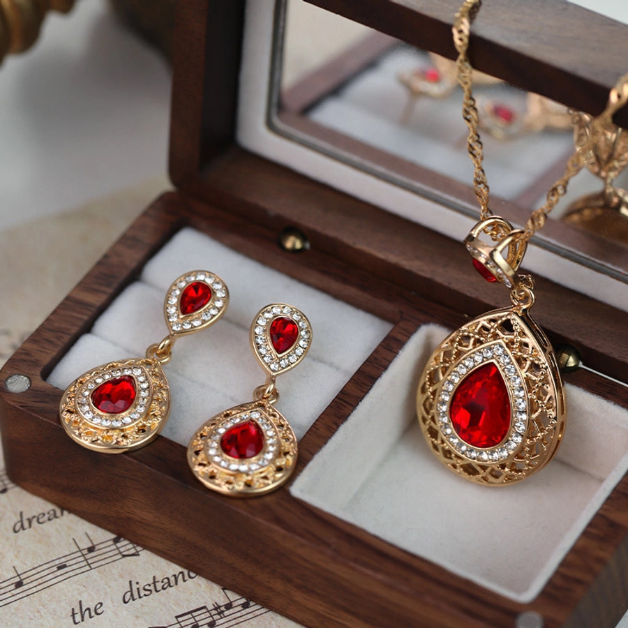 Europe and America  New Studs Necklace Suit Combination Crystal Earrings Droplet Type Pendant Ornaments Two-Piece Set