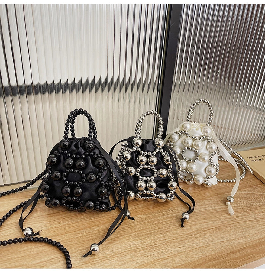 Women's Small Pu Leather Solid Color Elegant Beading Square String Evening Bag