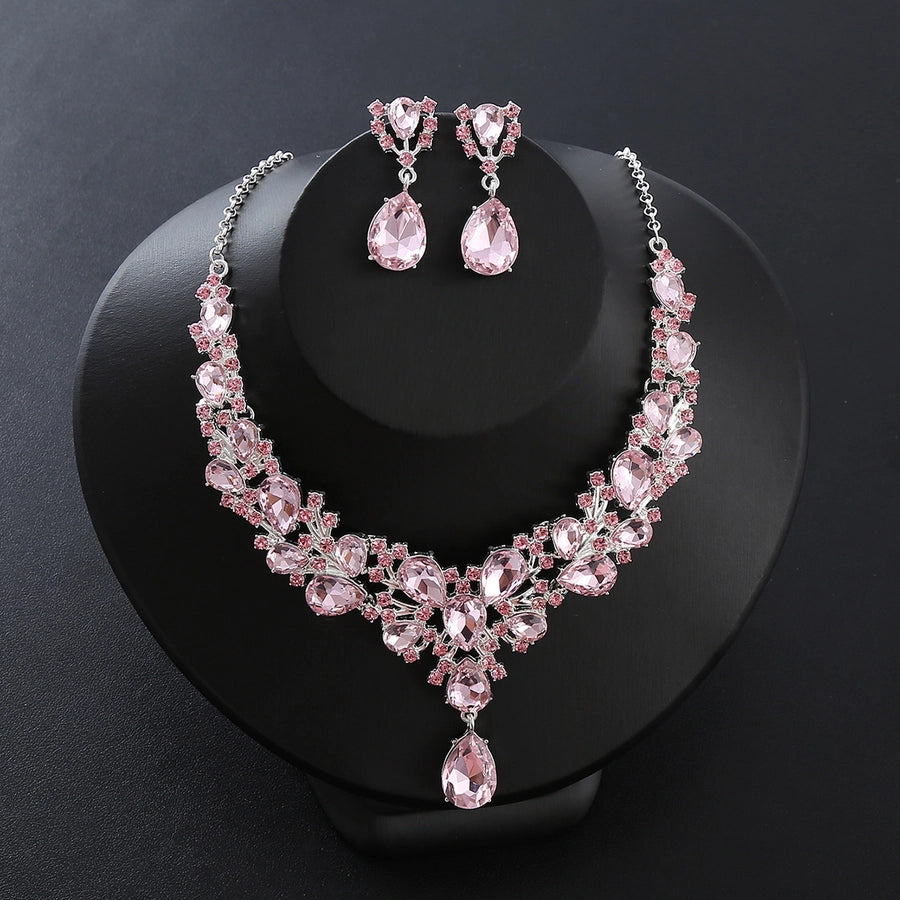 Elegant Water Droplets Alloy Inlay Zircon Women's Jewelry Set