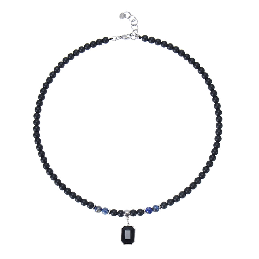 Retro Stainless Steel Black Gemstone Pendant Necklace Men's Frosted Stone Tigereye Beaded Hip Hop Necklace Women