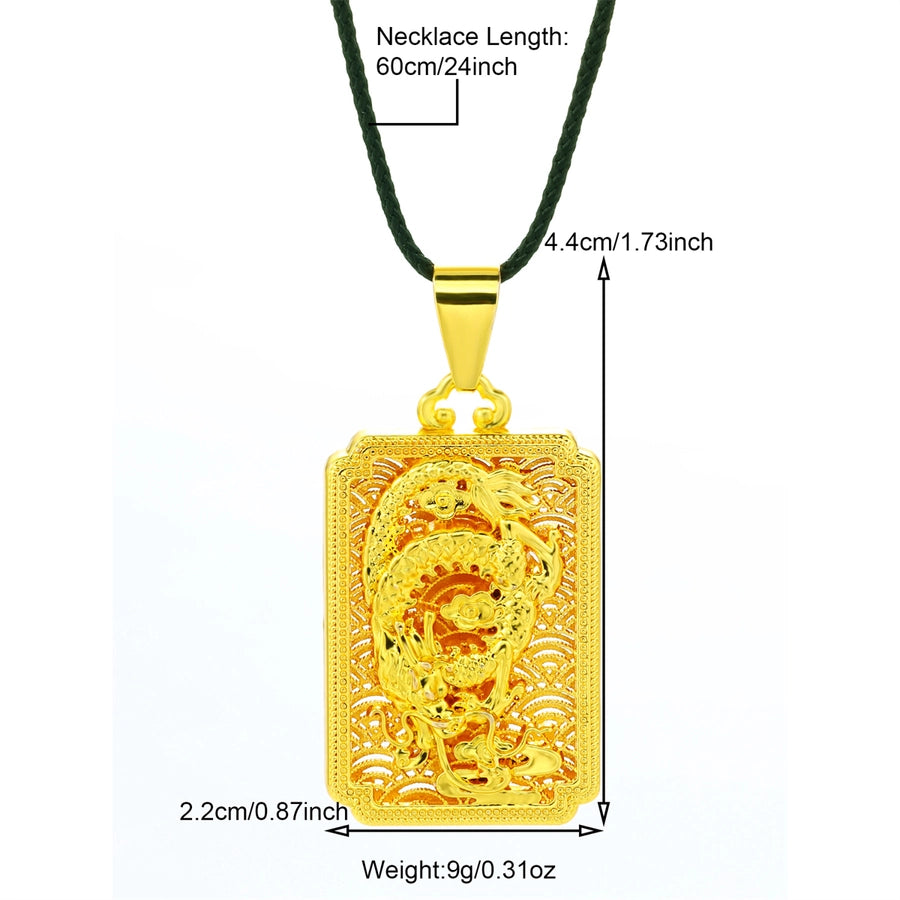 Casual Flower Gourd Dragon rope Copper Hollow Out 24K Gold Plated Men's Pendant Necklace