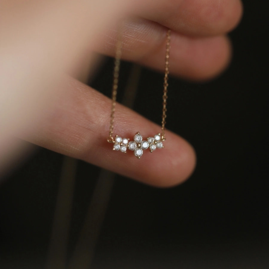 sweet flower sterling silver plating inlay artificial gemstones 14k gold plated pendant necklace