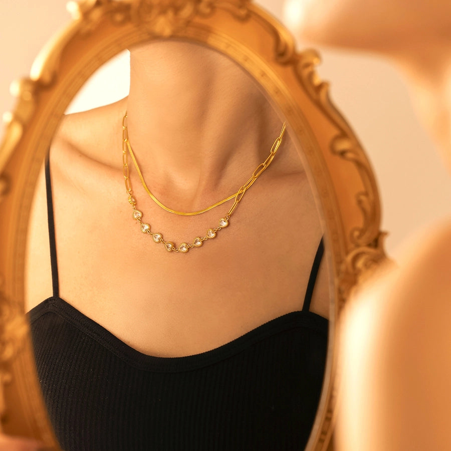 Best Seller in Europe and America Geometric Heart Shape Zircon Clavicle Necklace  Fashion New Stainless Steel 18K Gold Plating Temperament Necklace