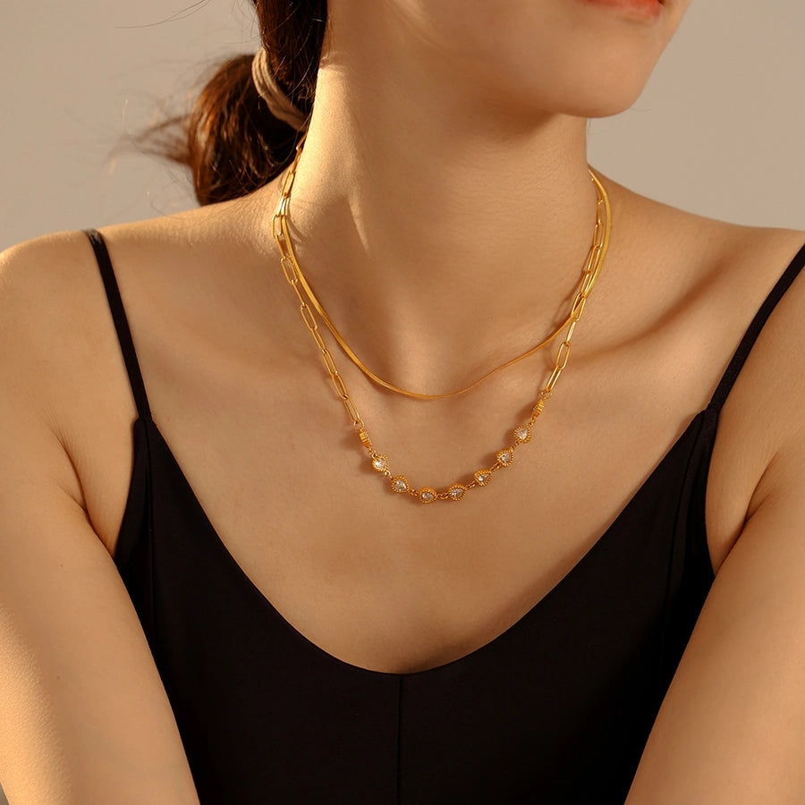 Best Seller in Europe and America Geometric Heart Shape Zircon Clavicle Necklace  Fashion New Stainless Steel 18K Gold Plating Temperament Necklace