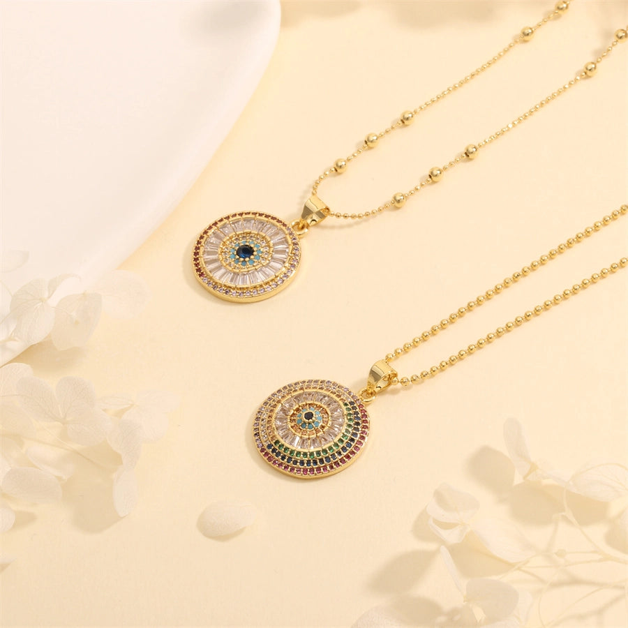 Copper 18K Gold Plated Plating Inlay Devil's Eye Eye Zircon Pendant Necklace