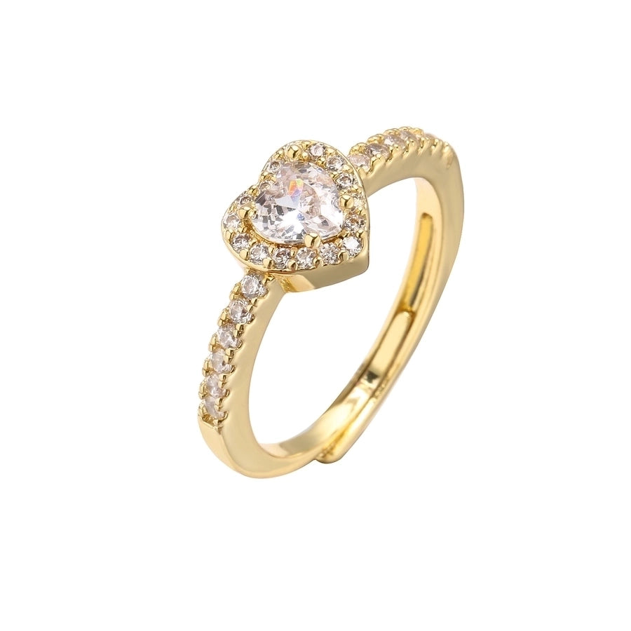 sweet heart shape copper plating inlay zircon open ring 1 piece
